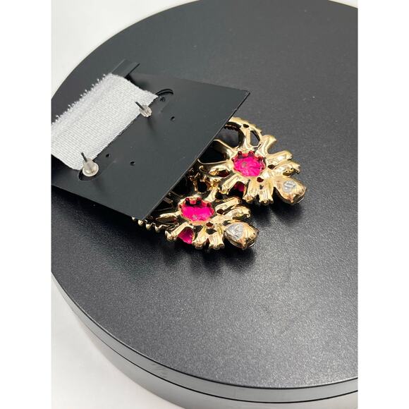 Noir Jewelry Multicolor Rhinestone Pink Flower‎ Floral Dangle Earrings New - Picture 2 of 7